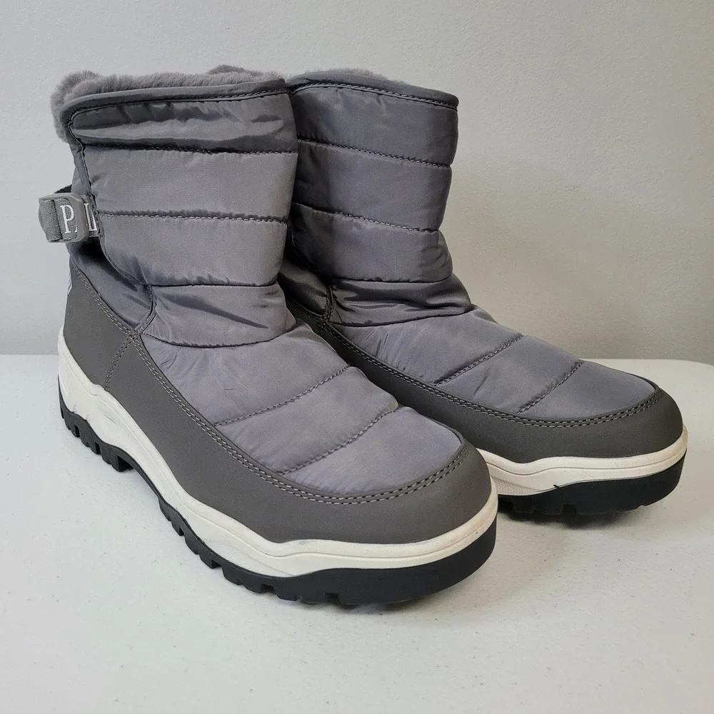 Dream‎ Pairs Womens Gray Faux Fur Lined Quilted Winter Snow Boots Size 10